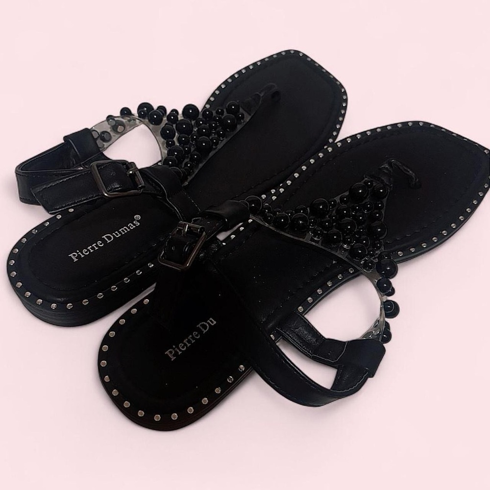 Pierre Dumas Black Beaded Sandals